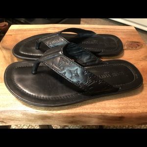 Louis Vuitton Mens Black Size 7 Thong Slide With Dust Bags
